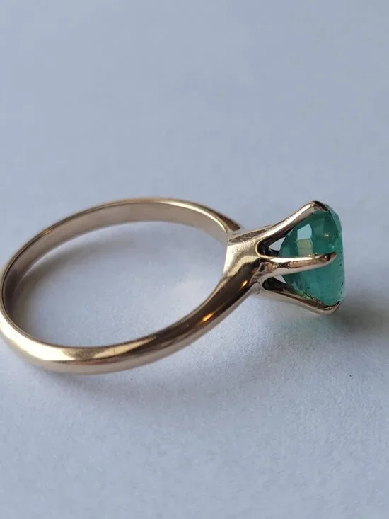 Antique Emerald 10k Gold Victorian Ring Natural Oval May Birthstone Solitaire - Picture 5 of 16